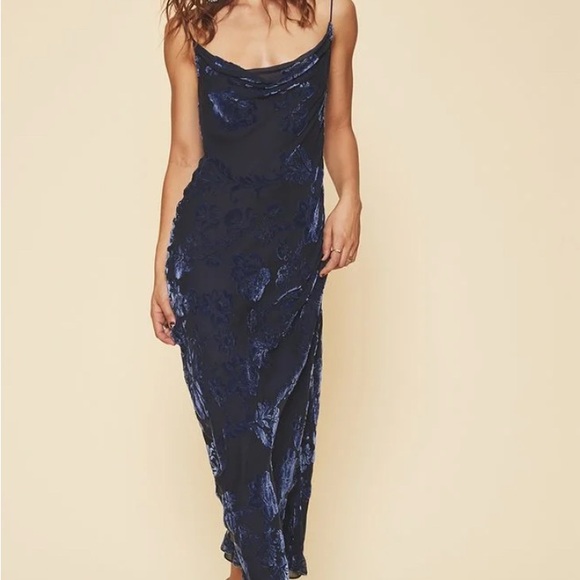 LPA Midnight Blue Velvet Dress - Picture 1 of 5